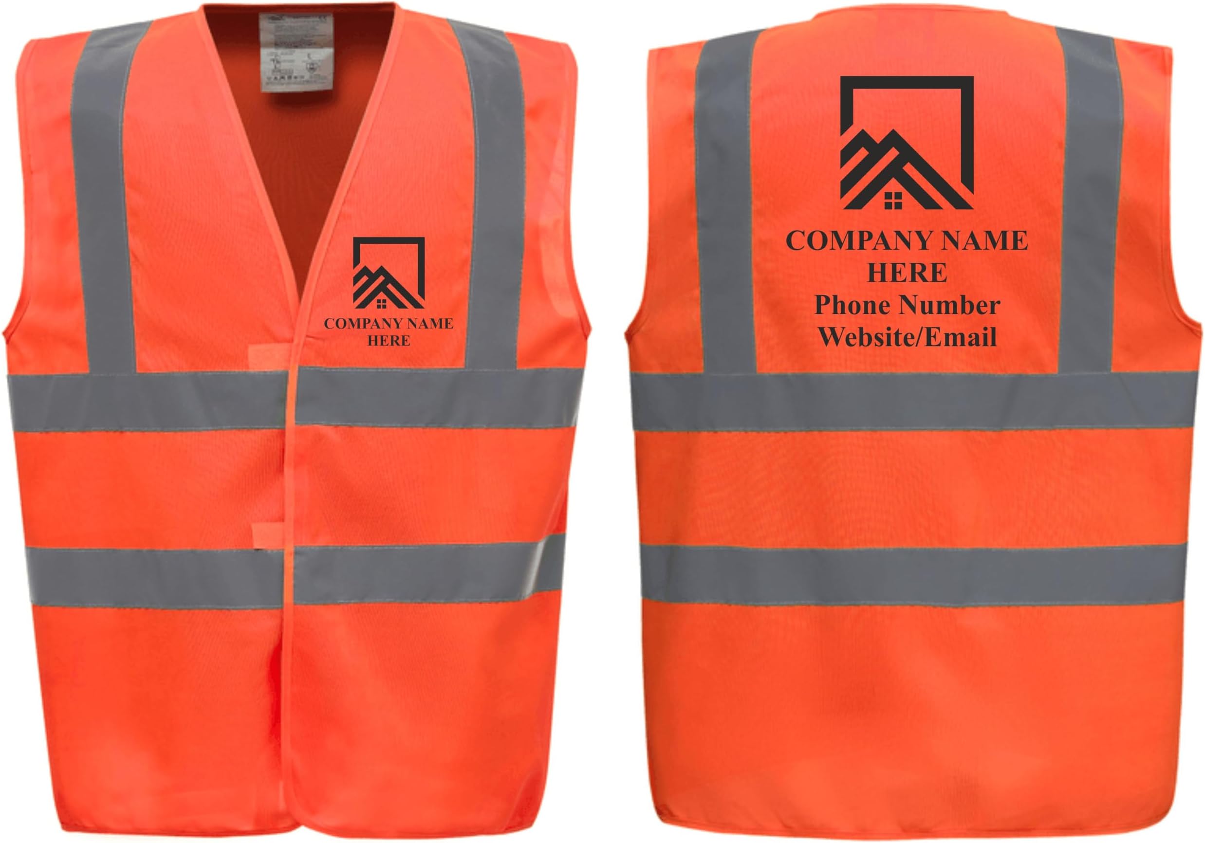 Personalised Custom Printed Hi Vis Vests – Roofing Company Logo, Add Your Details, Perfect for Roofers & Construction Workers by Brook Hi Vis