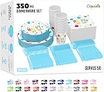 Exquisite 350 Pc Navy Plastic Dinnerware Set - 50 Dinner Plates, 50 Dessert Plates, 50 Cups, Napkins, Cutlery