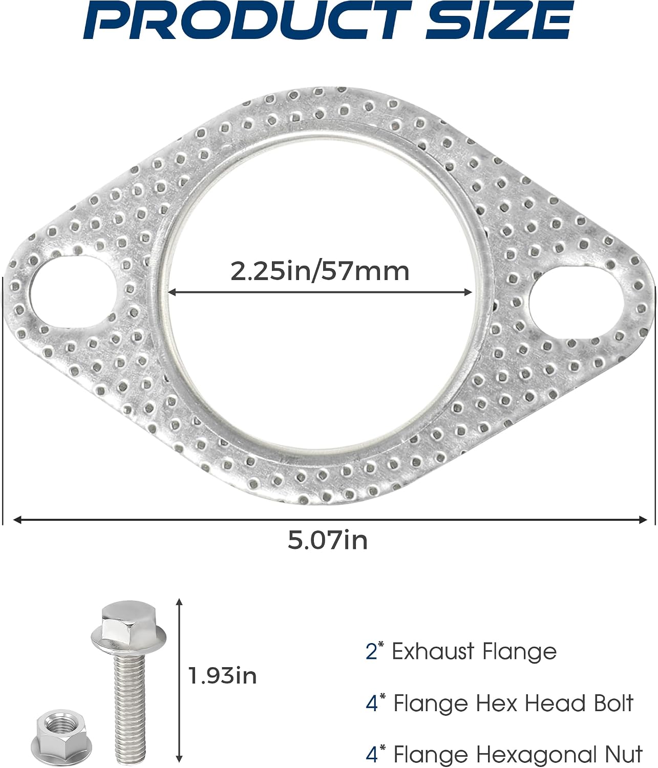 2PCS Exhaust Gasket,Car Accessories Universal Exhaust Flange Gasket,Catalytic Converter Gasket Muffler Repair Kit with Bolts Nuts,Replacement Replace Part Number OEM120-06310-0002 (2.25 inch)