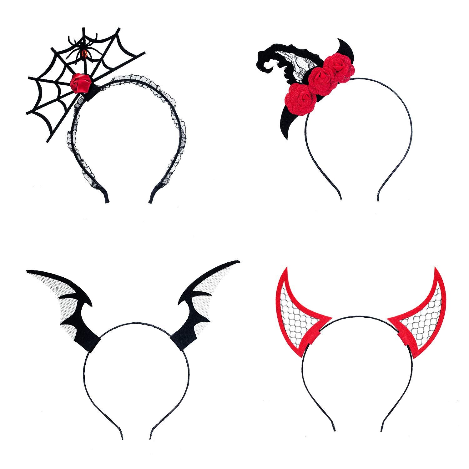 4 Pieces Halloween Headbands Spider  Headbands Devil Hair Hoops Dress Up Hair Accessories for