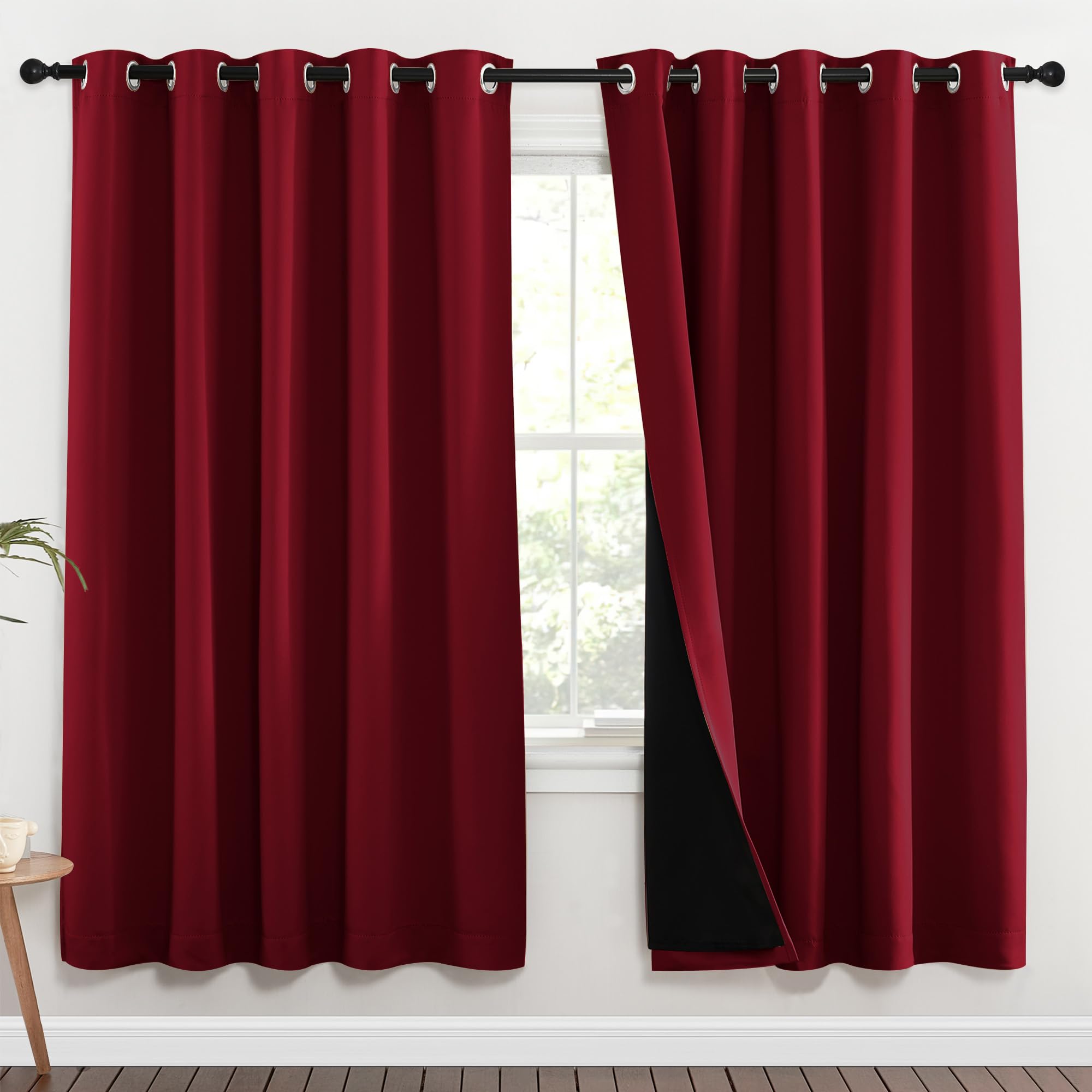 NICETOWN Full Shade Curtain Panels, 70 x 72 inch, Burgundy Red, Pair of Energy Smart &amp; Noise Blocking Out Blackout Drapes for Dining Room Window, Thermal Insulated Guest Room Lined Window Dressing
