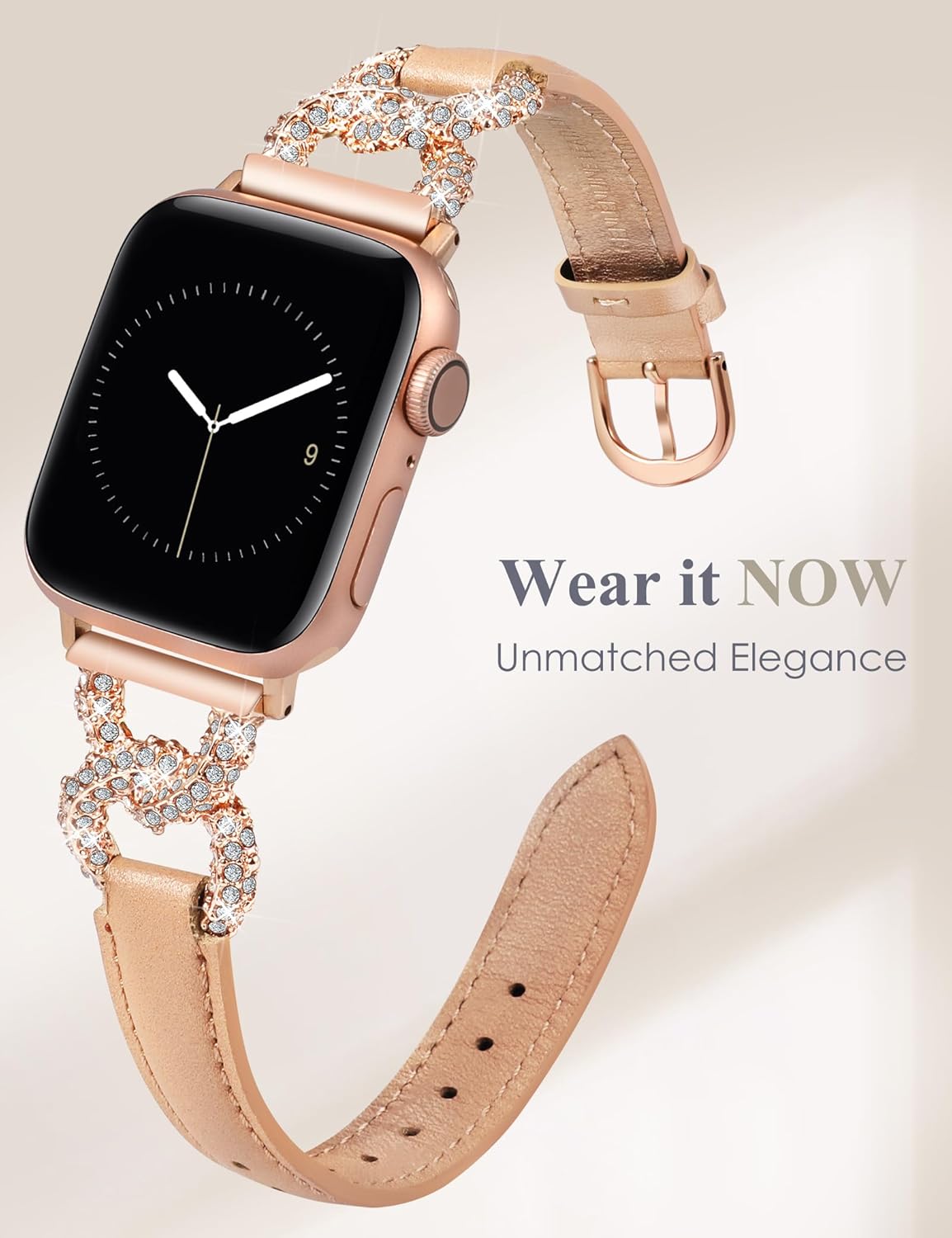 TOYOUTHS Leather Band Compatible with Apple Watch Bands for Women 38/40/41/42/44/45/46/49mm Dressy Designer Diamond Interlock Buckle Thin Strap Buckle for iWatch 11 10 9 8 7 6 5 4 SE/Ultra 3 2 1 - Image 2
