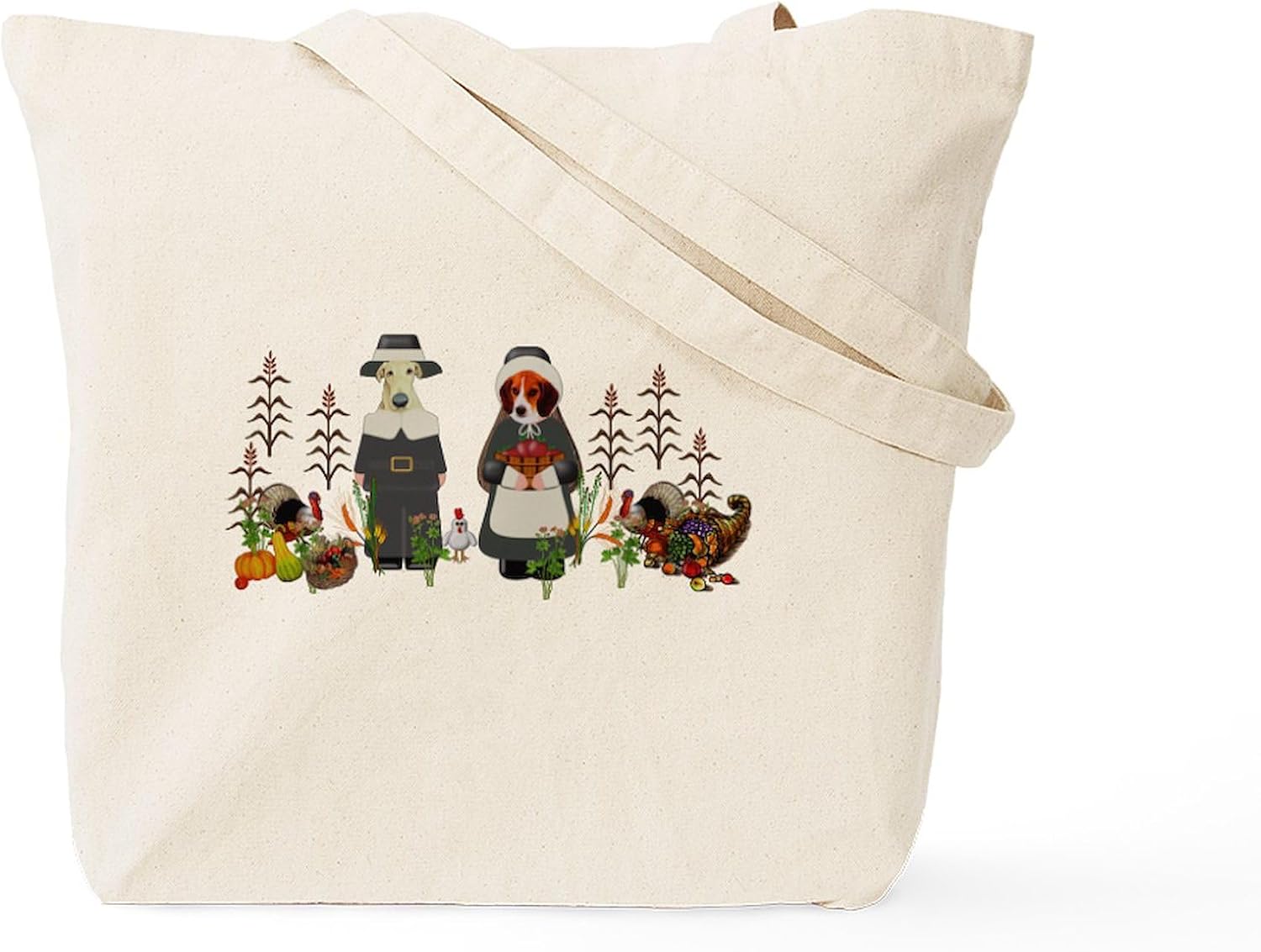 CafePress Thanksgiving Dogs Tote Bag Natural Canvas Tote Bag, Reusable Shopping Bag