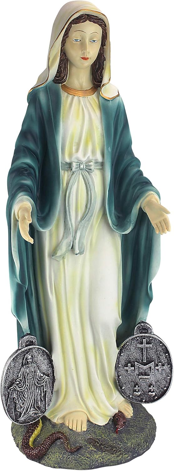 Design Toscano KY914 Miraculous Medal Madonna Italian Style Religious Garden Statue, 23 Inch, Polyresin, Full Color : Statues : Home & Kitchen