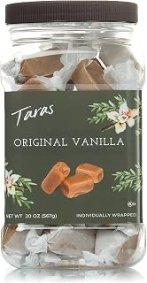 Taras Gourmet Vanilla Caramels - All Natural Creamy Candy, Individually Wrapped Real Butter 20 oz Jar