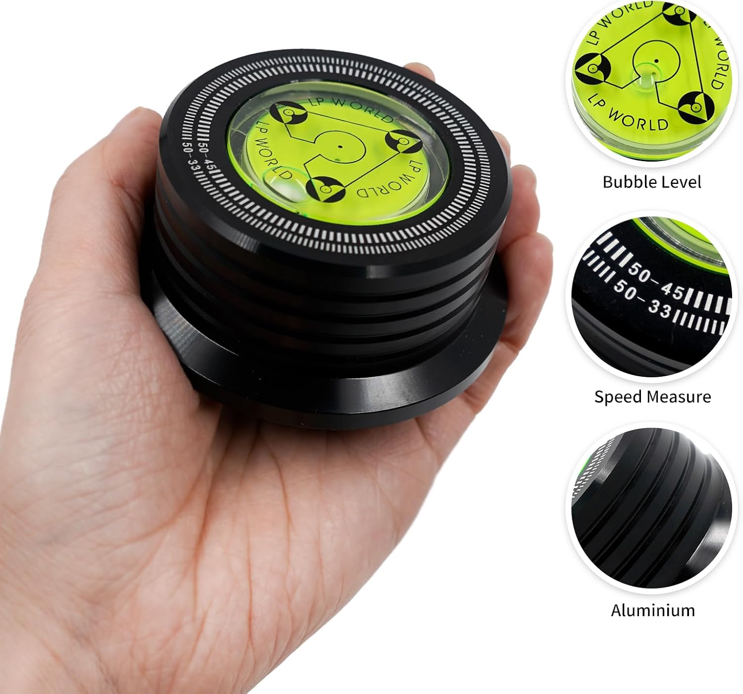 3 in 1 Black Record Weight Stabilizer, Turntable Disc Stabilizer Clamp with Bubble Level for LP Vinyl Record Player