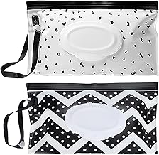 2 Pieces Baby Wet Wipes Bag Travel Wet Wipes Box Reusable Bag Wet Wipes Container for Travel, Home, (White and Black)