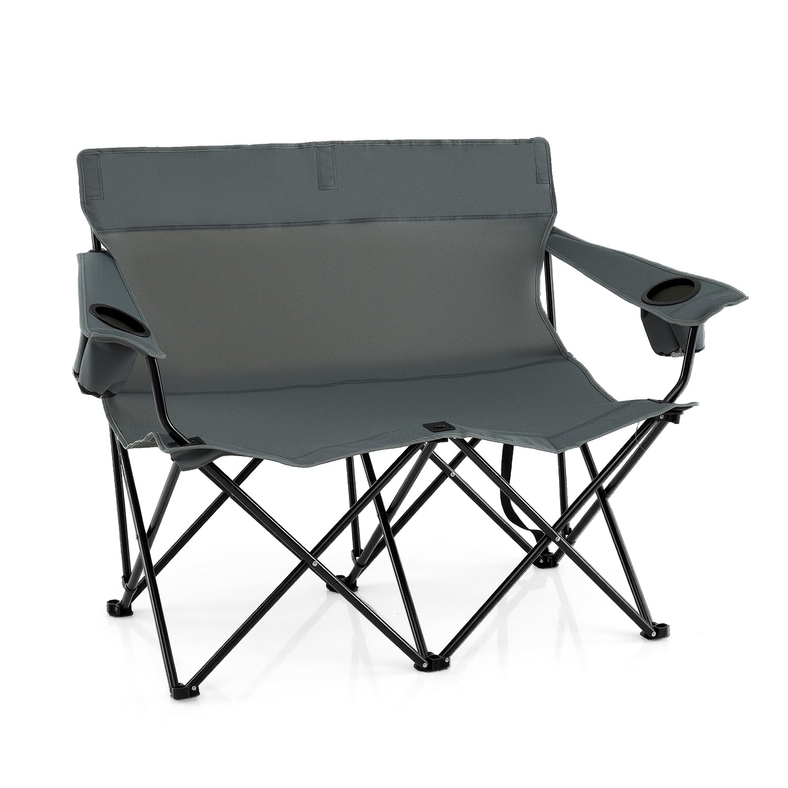 COSTWAY Sedia da Campeggio Doppia, Poltrona Pieghevole per 2 Persone con Portabicchieri, Borsa per il Trasporto, Sedia da Giardino Portatile per Spiaggia, Picnic, Pesca, Portata 300 kg (Grigio)