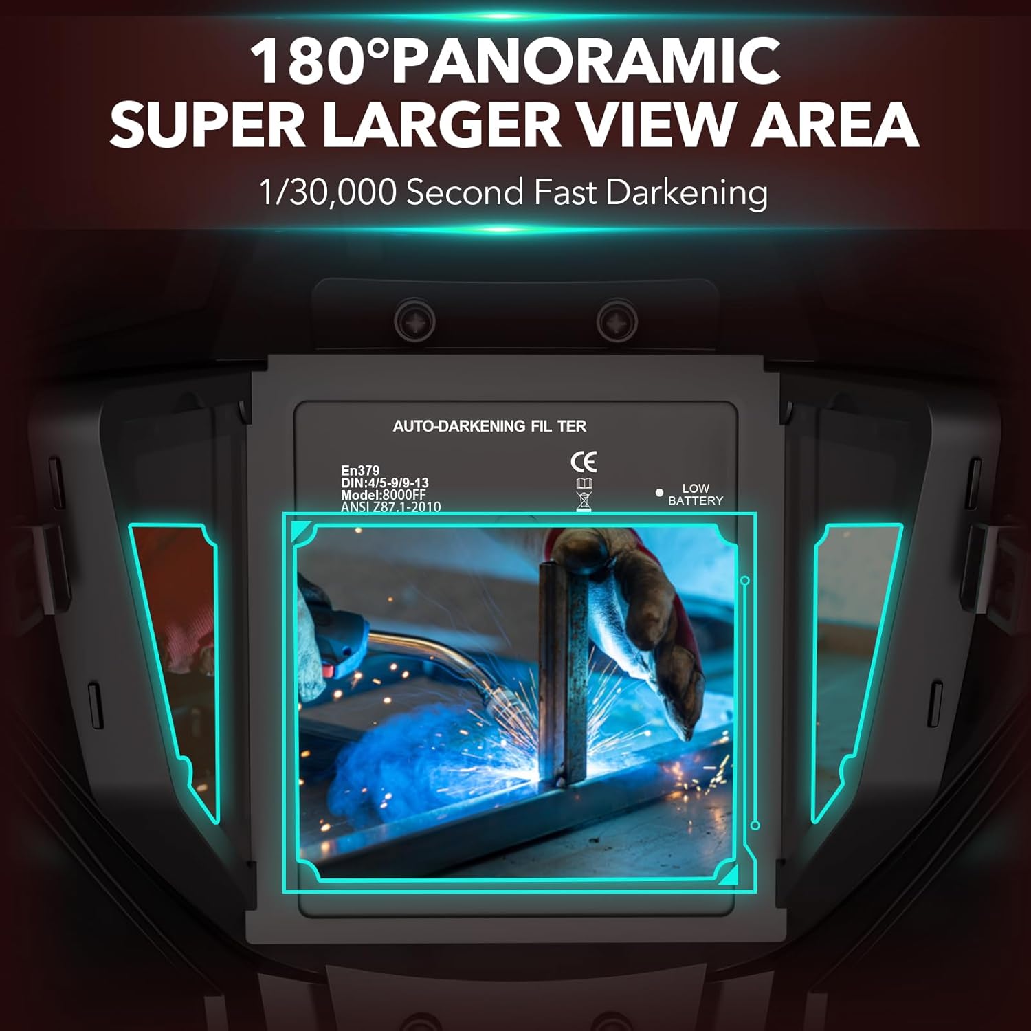 TRQWH Panoramic View Welding Helmets for Men Auto Darkening Welding Hood & 100% Cotton Welding Caps for Men 3 Pcs