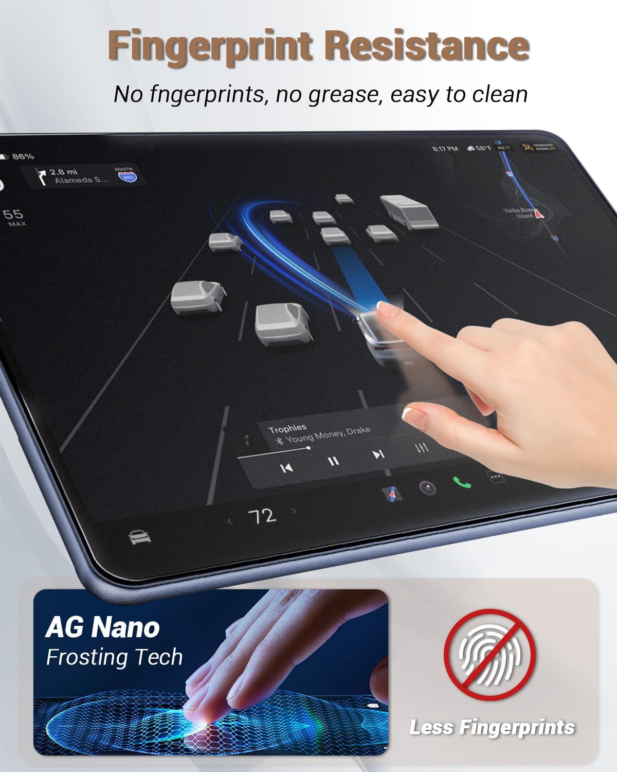 Matte Glare Tesla Screen Protector Model 3 for Tesla Model Y (2020-2025) & Model 3 (2017-2023) [No More Glare & Fingerprint] 9H+ Tempered Glass 15 inch with Alignment Kit - Not for Juniper & Highland