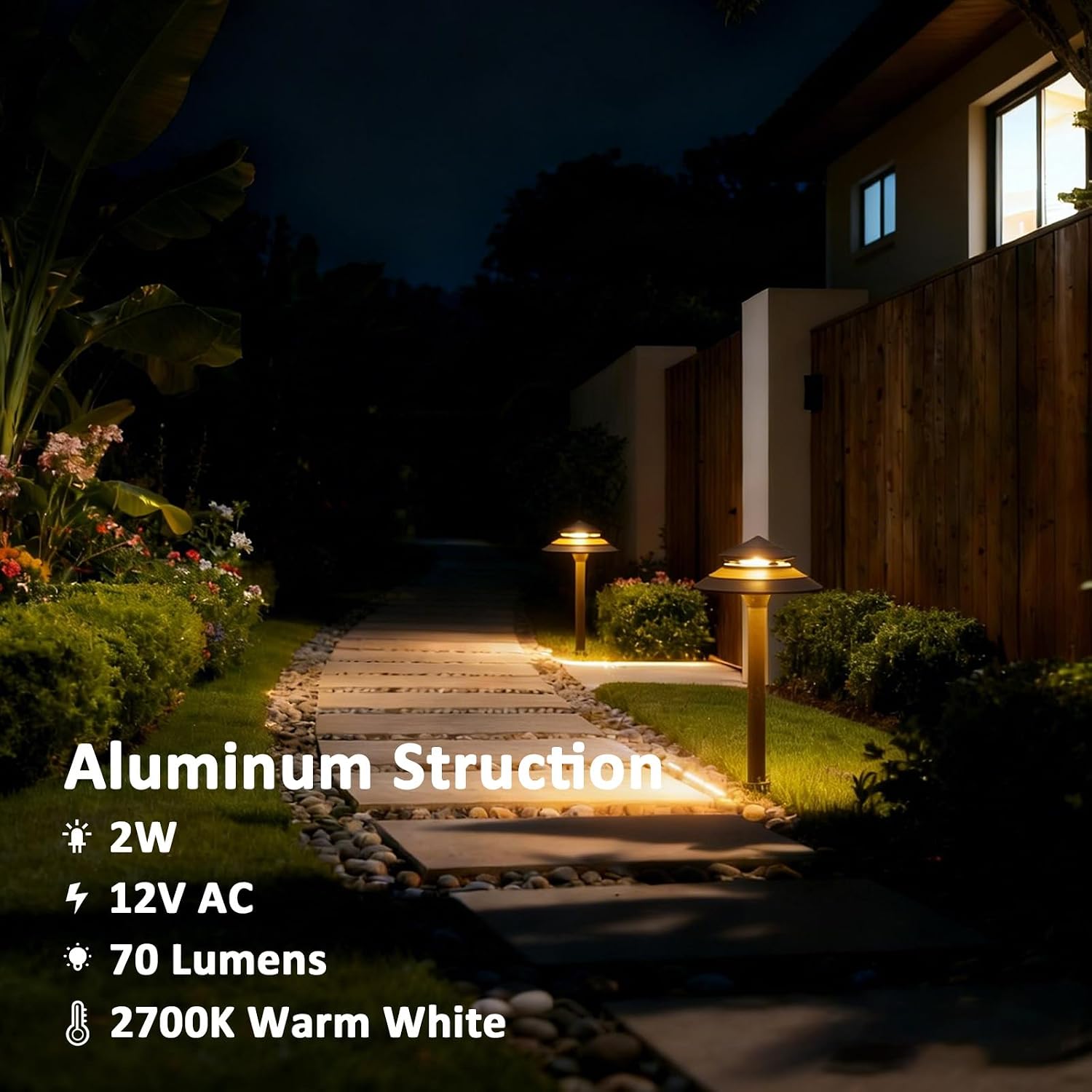 12V Low Voltage Landscape Path Lights 2PK 2W 70LM LED Pathway Lights 2700K Warm White Durable Aluminum 2-Tier Tower Lights with Replaceable E12 Bulb IP65 Waterproof Gray