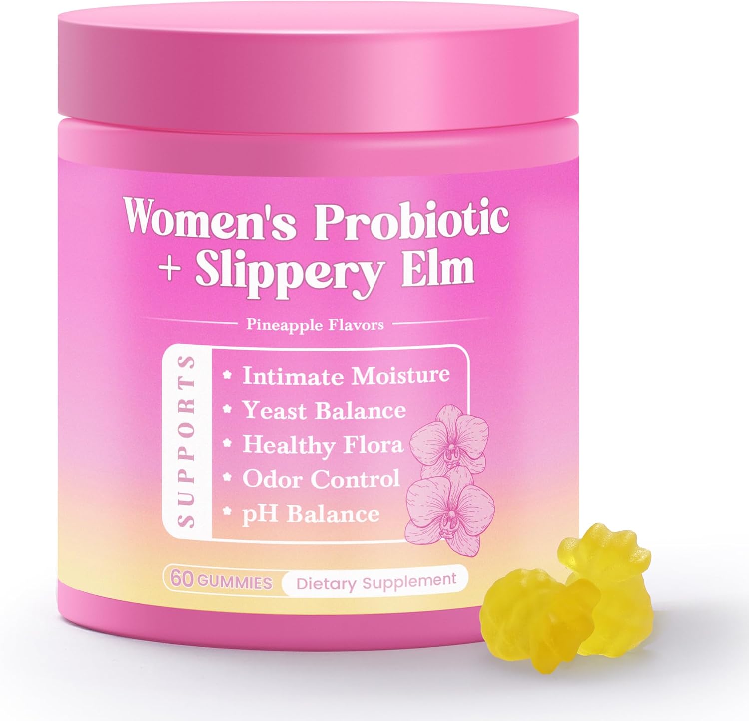 Her Juicy Feminine Probiotics Gummies, Premium Feminine Balance Gummies with Slippery Elm for Women’s pH Balance, Healthy Odor, Flora and Immune Support 30-Day Supply