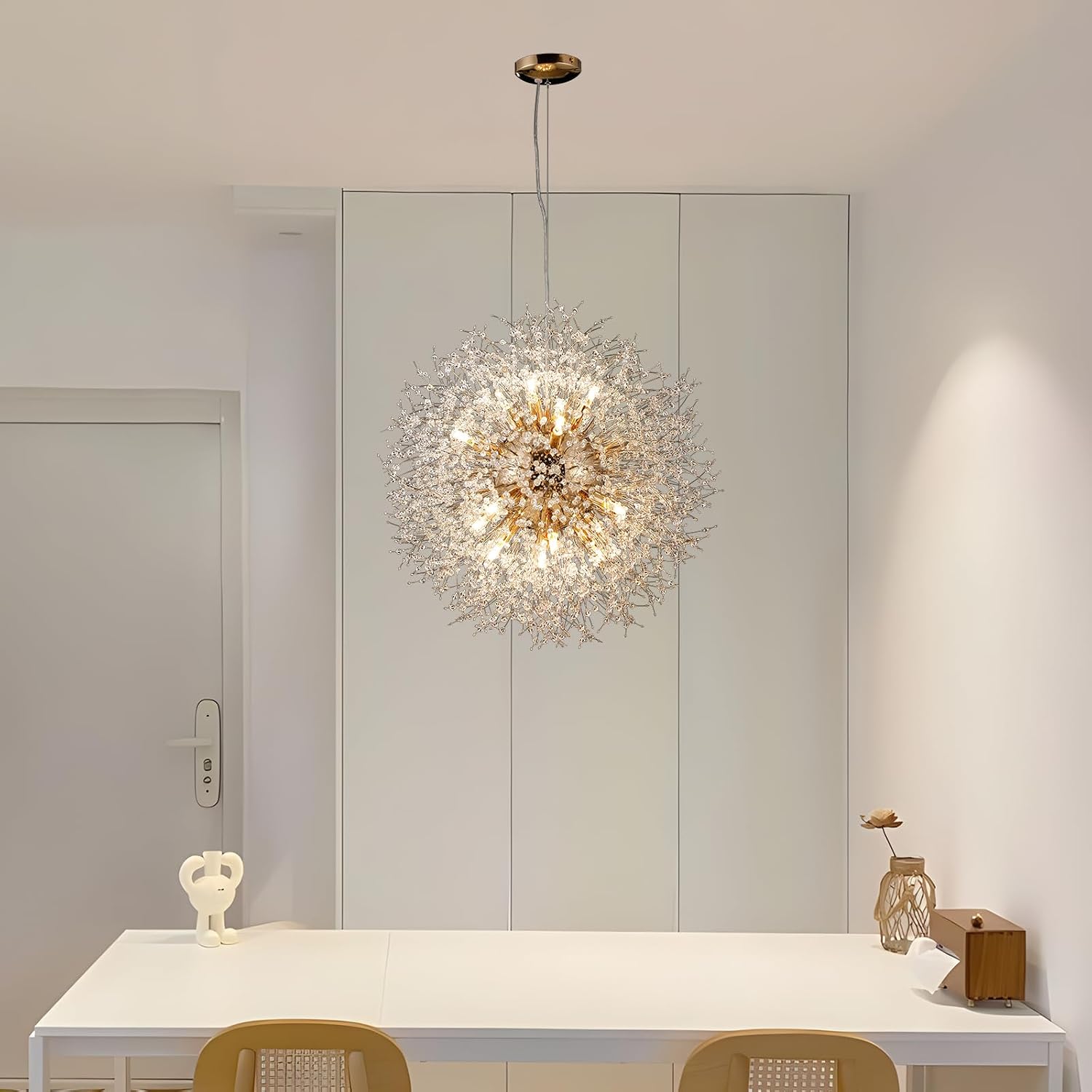 16-Light Sputnik Crystal Chandeliers Light Fixture, Modern Firework Hanging Lights, Round Gold Dandelion Pendant Lighting for Dining Room Living Room Bedroom Kitchen Island (Gold, D25.5inch)