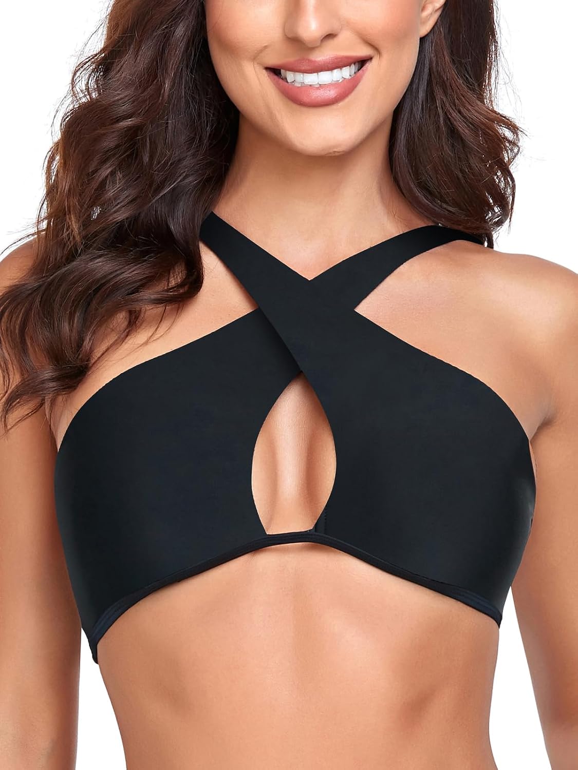RELLECIGA Women's Halter Bikini Top Criss Cross Cutout Bathing Suit