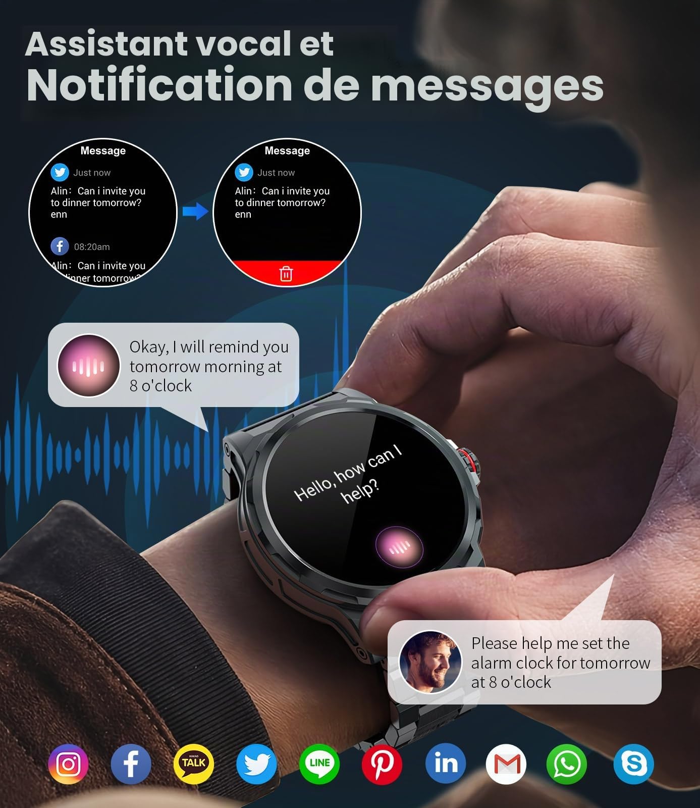 Montre Connectée Homme Militaire, Écran AMOLED 1,43", Appels Bluetooth, 3 Bracelets, Étanche IP68, Suivi de la Fréquence Cardiaque et du Sommeil, 120+ Modes Sportifs, Compatible Android et iOS,Argenté