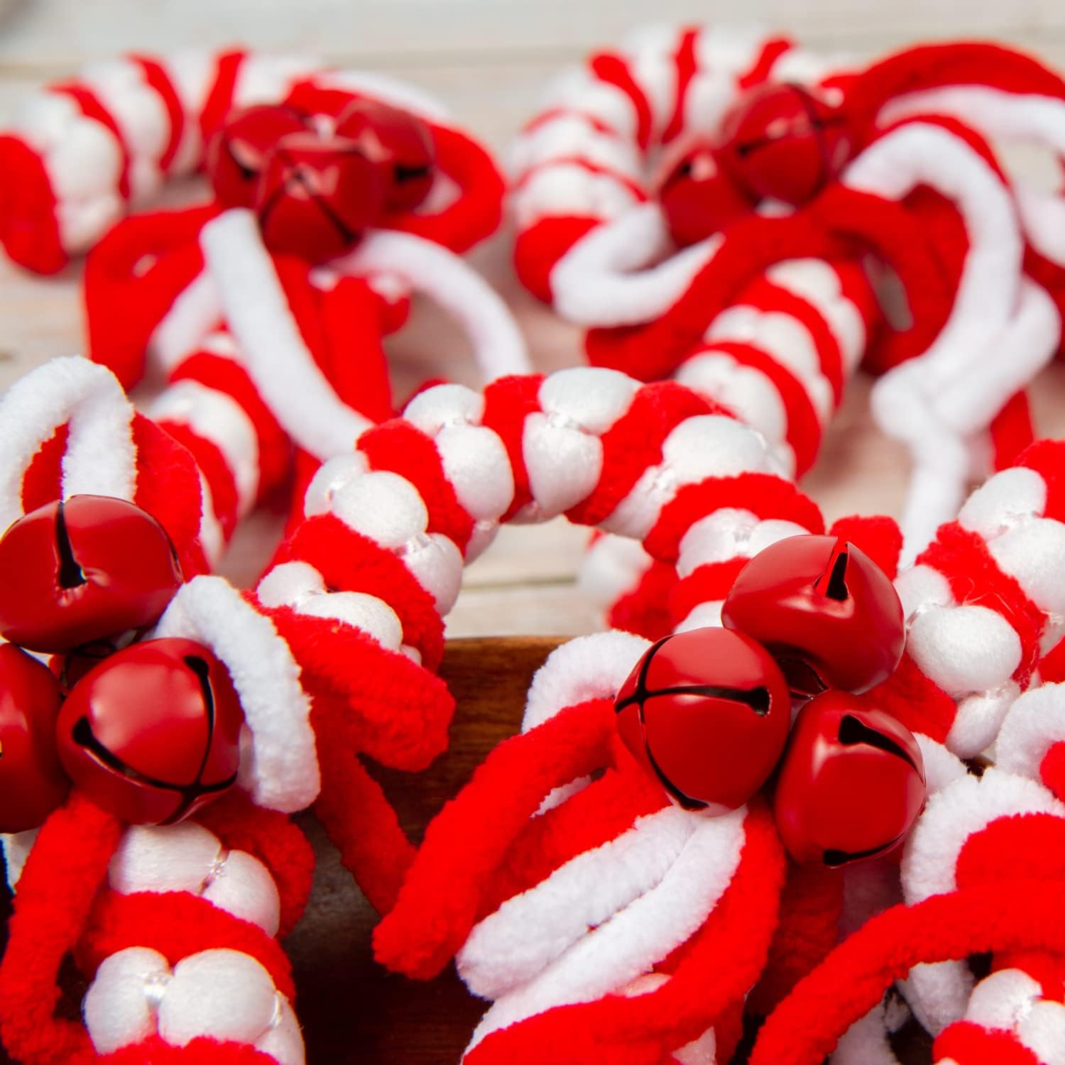 Package of 6 Jingle Bell Candy Canes Wrapped in Yarn - Christmas Ornaments, Holiday Party Favors, and Decorations
