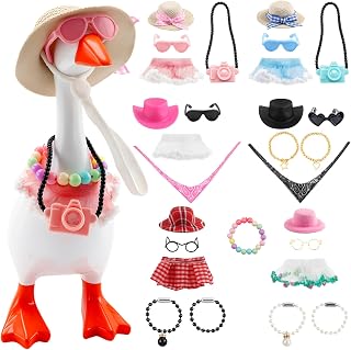 6 Set 7Inch Desk Goose Outfits Mini Desktop Goose Clothes | with Cute Hats, Glasses, Cameras, Dresses and Necklaces for Magnetic Geese Statue Key Holder Table Decor, No Goose Included
