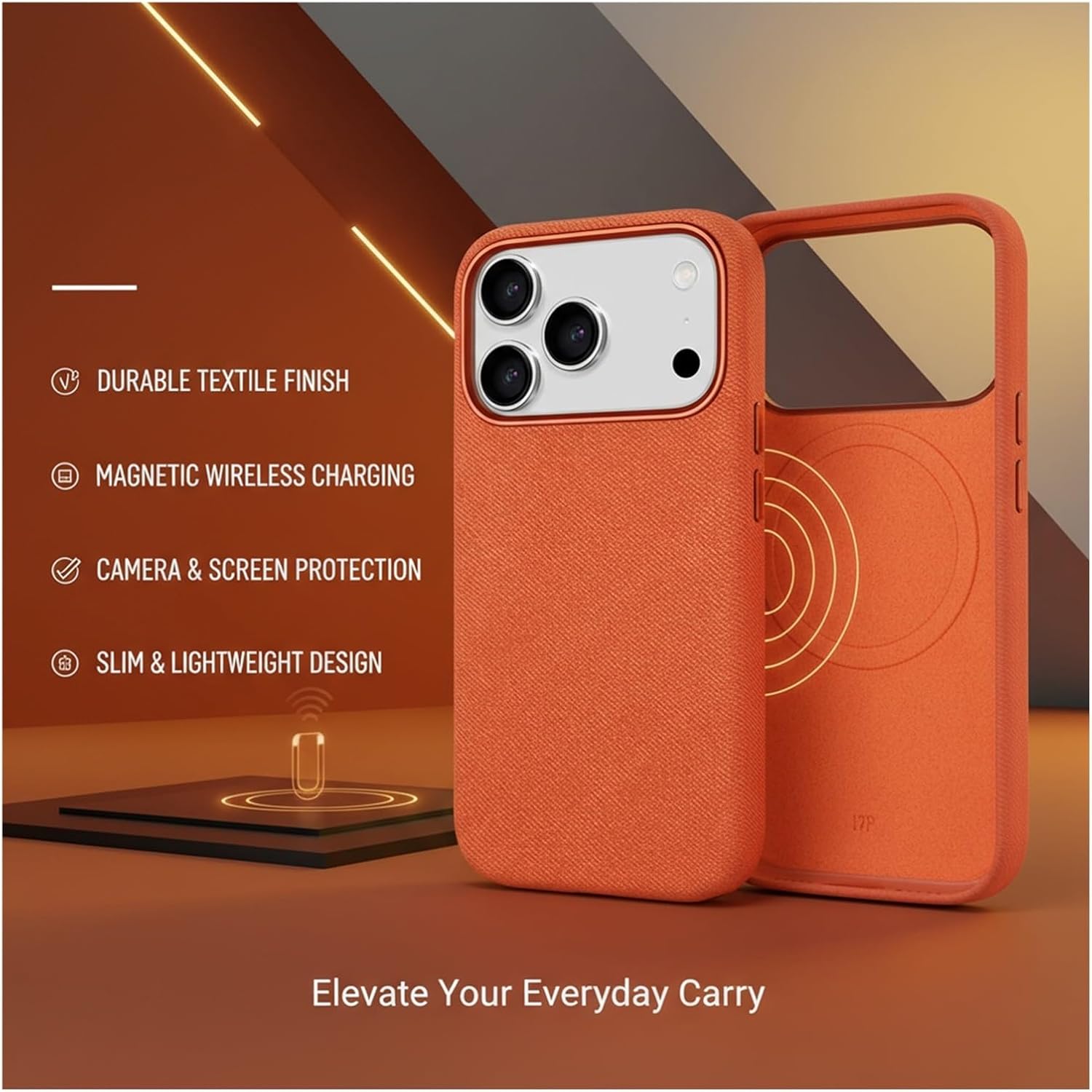 Flannel Magnetic Microfiber Fabric Case for iPhone 17/17 Air/17 Pro/17 Pro Max, Metal Camera Frame, Shockproof All-Around, Non-Slip Grip, Slim & Simple, Anti-Sweat(Brown,17 pro)