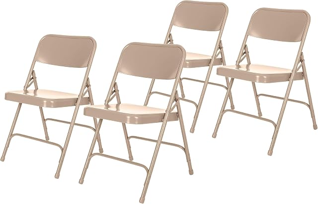 OEF Furnishings Grey Steel Folding Chairs with Contoured Seat and Back, 4-Pack