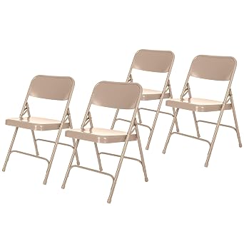 OEF Furnishings OEF201 OEF200 Series All-Steel Commercial-Grade Folding Chair Beige, 4-Pack