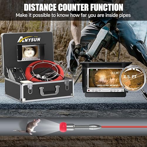 Sewer Camera, Pipe Inspection Camera With Distance Counter Plumbing Snake Camera Dvr Recorder Waterproof Ip68, Anysun 100Ft/30M Industrial Pipeline Drain Endoscope With 7" Lcd Color Monitor #TOP1