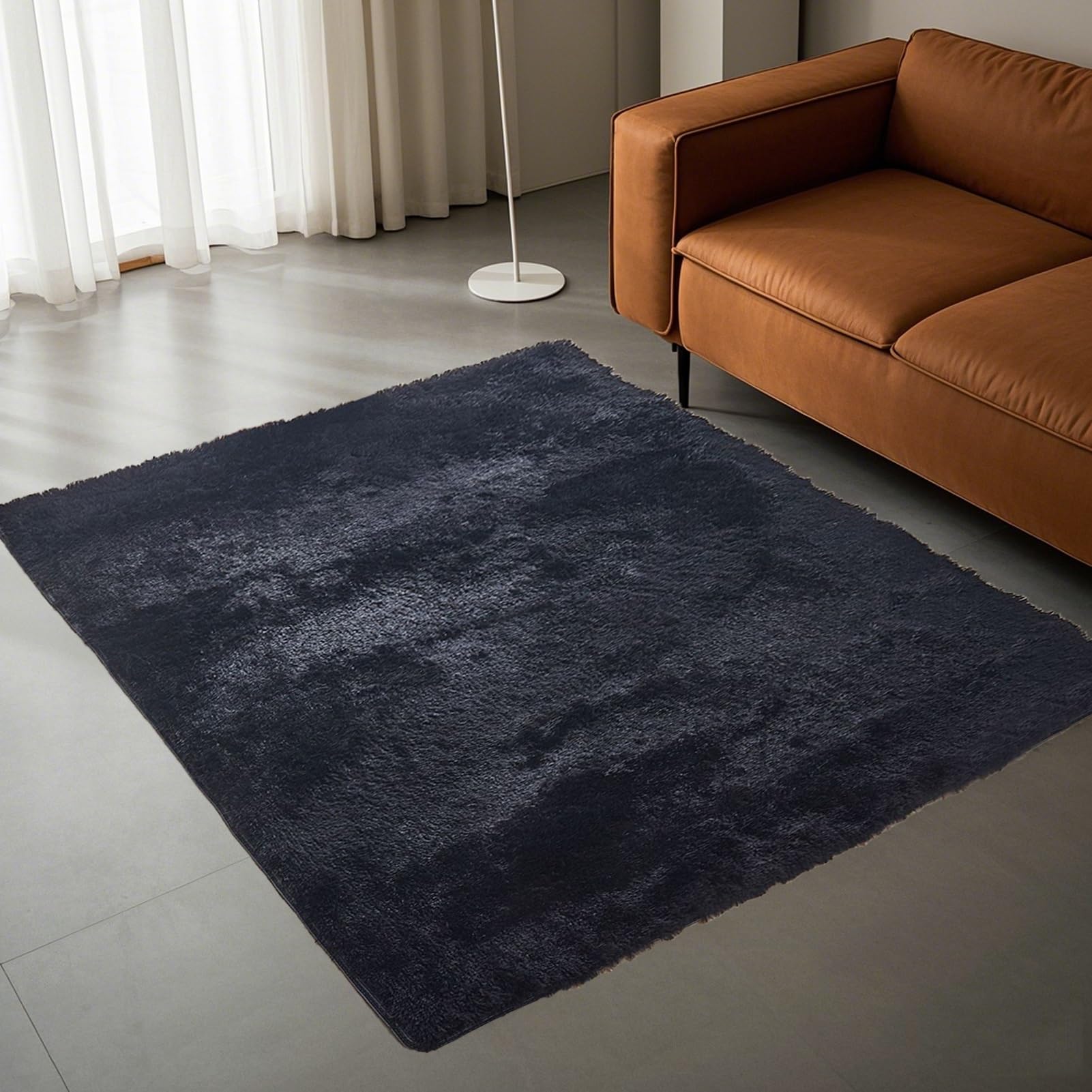 STGAO Hochflor Teppich 40 x 100 cm Anti-Rutsch Unterseite Rechteckiger Teppich Felloptik für Zimmer Home Dekor, Schwarz