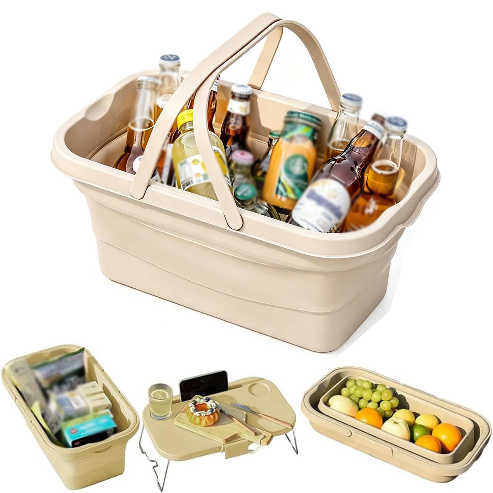Collapsible Picnic Basket with Lid,Foldable Silicone Storage Tub
