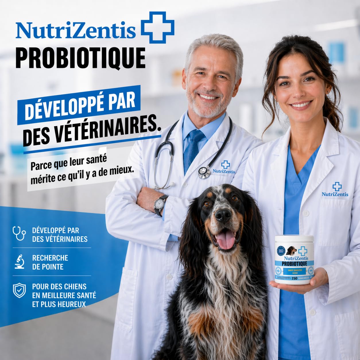 Probiotique Chien 150 Bouchées Répare la Flore intestinale du Chien, renforce Son système immunitaire, probiotiques pour Chiens | Fabriqué en Europe | 150 Bouchées au Poulet
