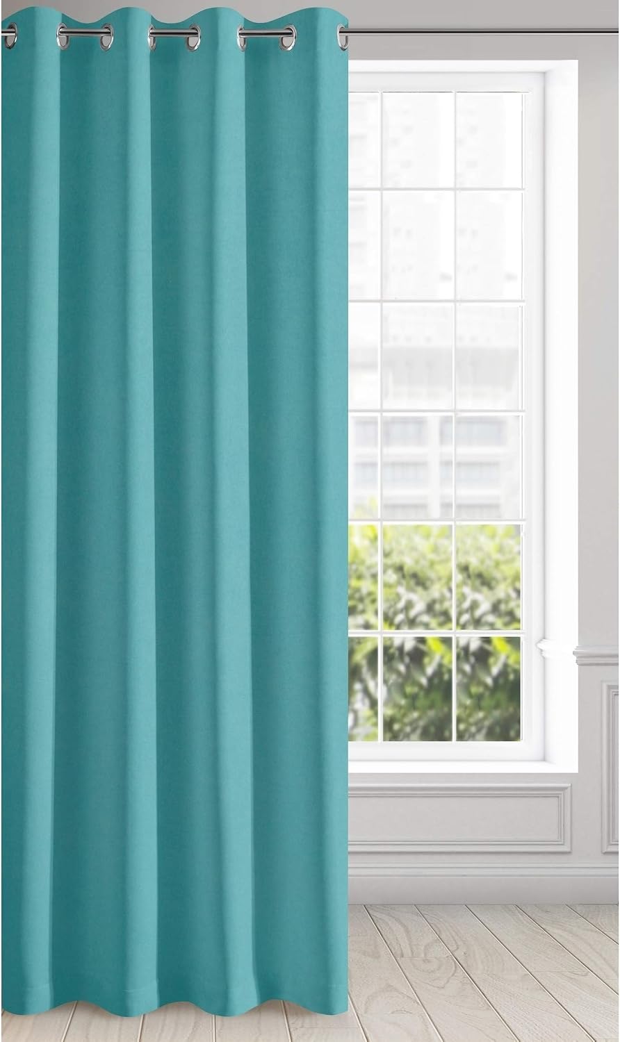 Eurofirany Curtain Eyelets Tunnel Plain - Living Room Bedroom Elegant Modern 1 Piece, Turquoise & Navy, 135X250cm