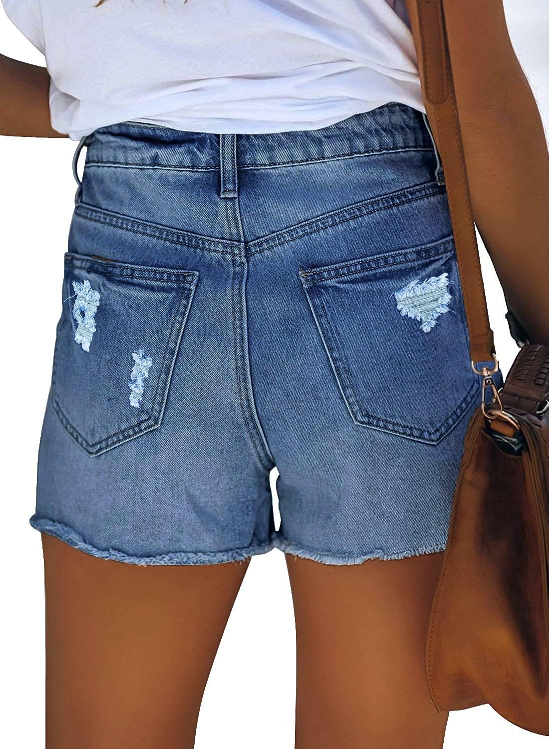 onlypuff Women Denim Shorts Ripped Mid Waisted Jean Shorts with Pockets - Image 3