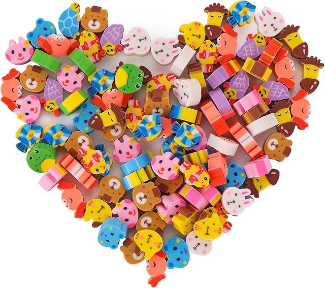 Molain Mini Pencil Erasers, Cute Animal Eraser Mini Novelty Erasers for Party Favors, Homework Rewards, Gift 100 Pieces (Classic)