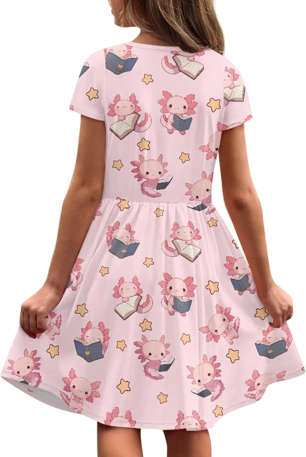 Casual Short Sleeve Dress for Girls 2-14 Years High Waist Elastic Design Soft Comfortable