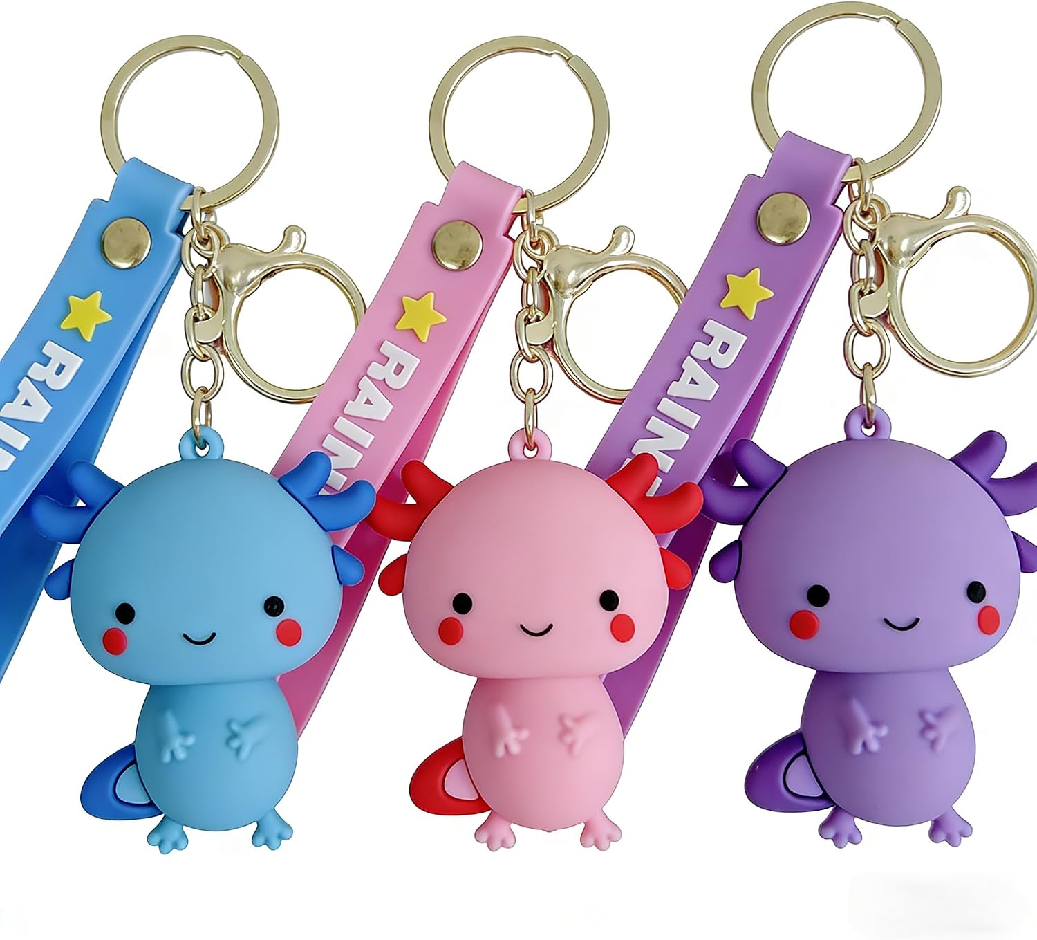 3Pcs Axolotl Keychain Cute Kawaii PVC Keychains for Women, Axolotl Key Chain for Backpacks