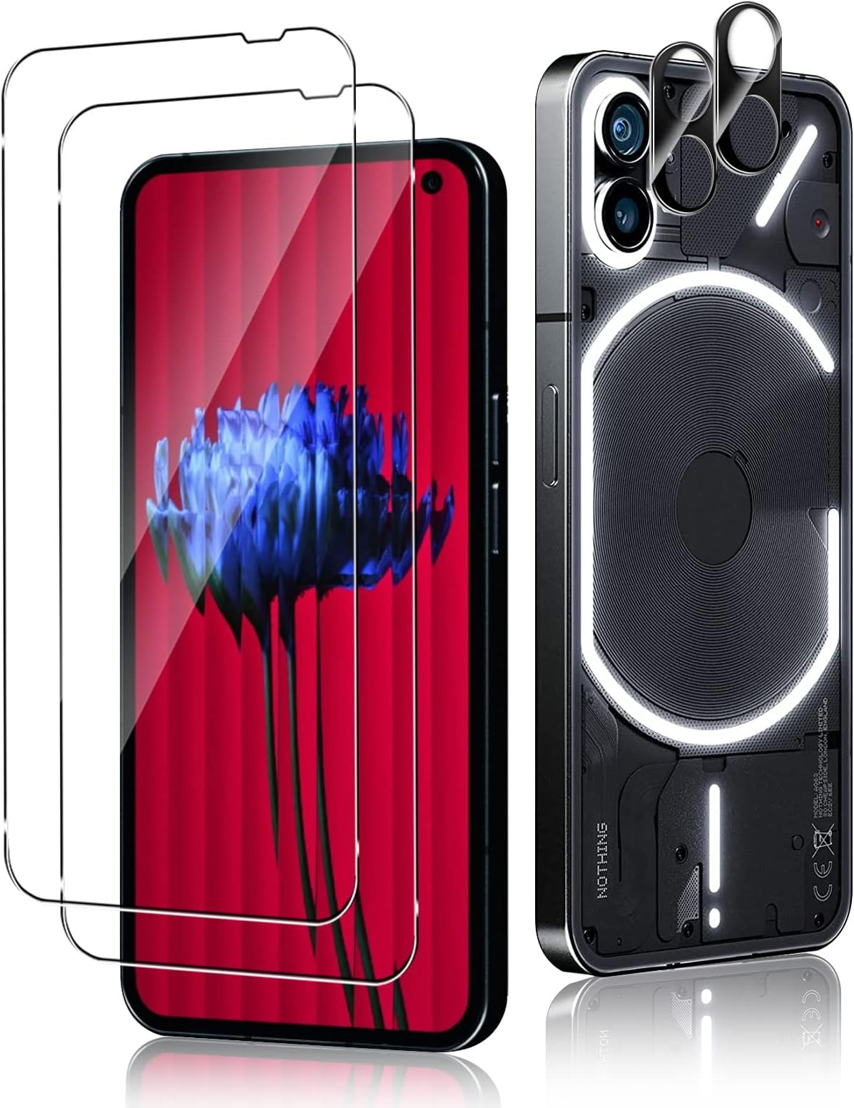 Funrae Screen Protector for Nothing Phone 1 + Camera Screen Protector [2 + 2 Pieces], HD 9H Hardness Anti-Scratch Protective Glass Bubble-Free Screen Protector Film - Transparent