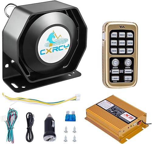 Sirena de alarma con bocina 12V 200W para auto, sistema PA, bocinas delgadas [18 tonos] [120-130dB] [micrófono inalámbrico] CXRCY Sirena de