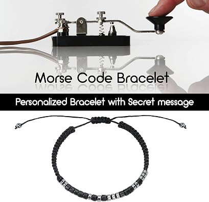 Morse Code Bracelets for Women Men, String Bracelets, Inspirational Bracelets Gifts for Couples Mom Daughter Best Friend Adjustable bracelets with Black Hematite Beads