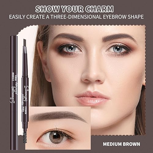 Miniatura 2 de Berinist Juego de 12 lápices de cejas marrón medio, lápiz retráctil para cejas con cepillo para cejas, lápiz profesional para moldear y rellenar