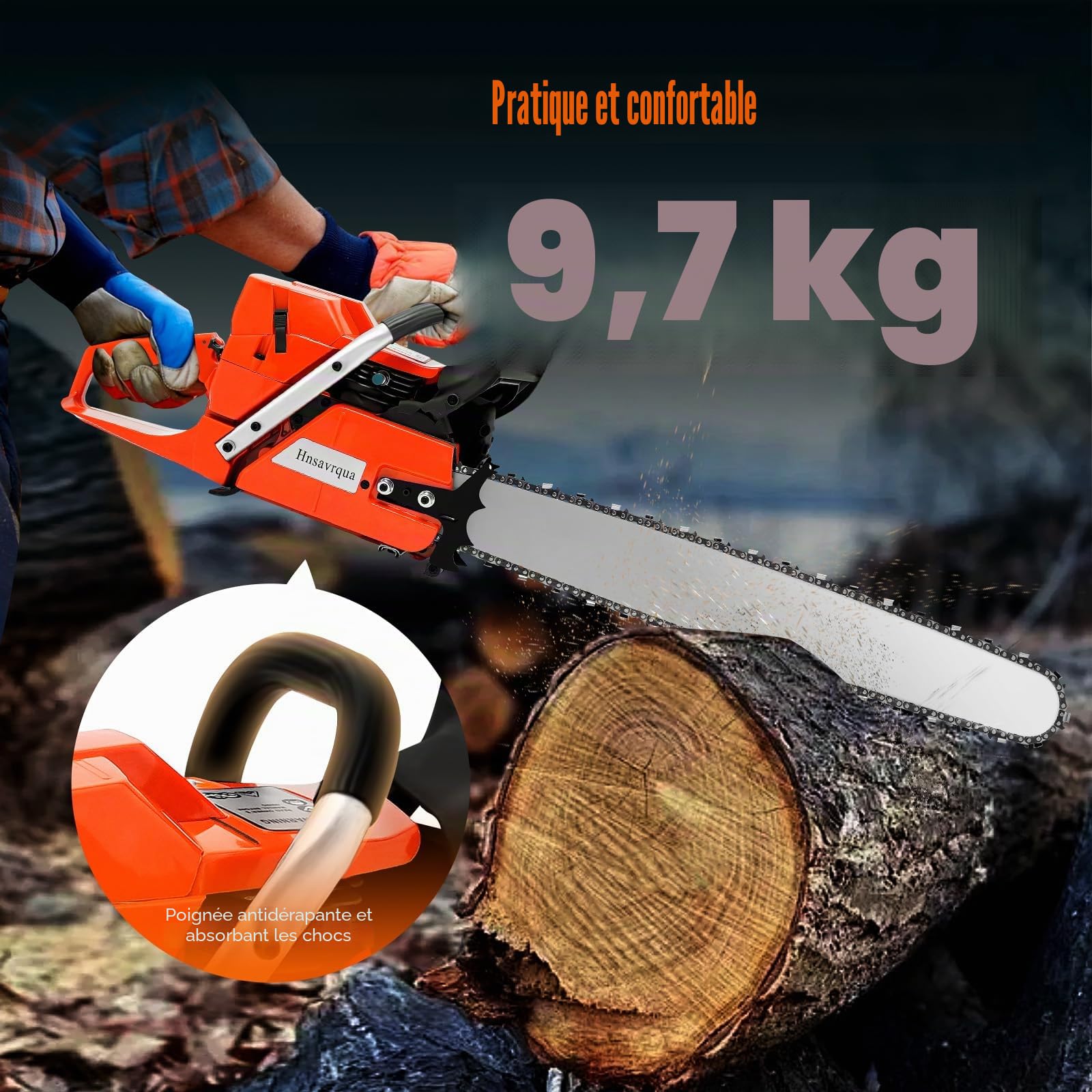 Tronçonneuse à essence 71CC - 28" - Diamètre de coupe : 71 cm - Tronconneuse Thermique - Pour bois de chauffage, coupe d'arbre et entretien du jardin - 10 000 tr/min - Réservoir de 550 ml