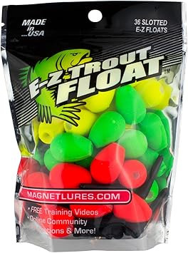 Trout Magnet E-Z Trout Floats - 36 Easy to Adjust Slotted Fishing Bobbers - Freshwater and Saltwater Teardrop Fishing Strike Indicators - Made in The USA by Lelands Lures - Ultra-Responsive Floats