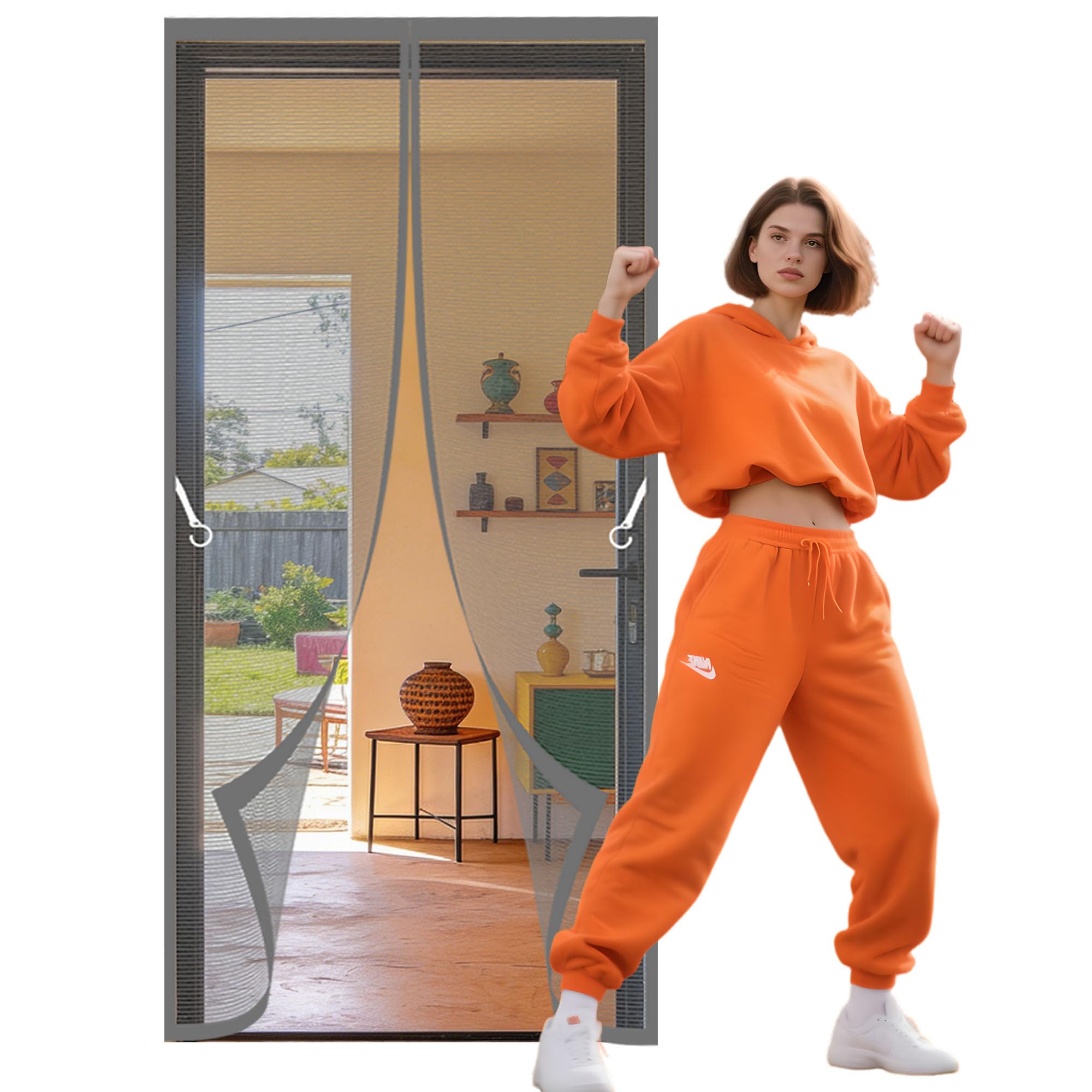 Magnetic Screen Fly Doors 122 x 193 cm Self Sealing, Hands Free Bug Mosquito Insects Screen Keep Bugs Out Lets Fresh Air for Home, Bedroom, Living Room, Kitchen, Patio, Grey