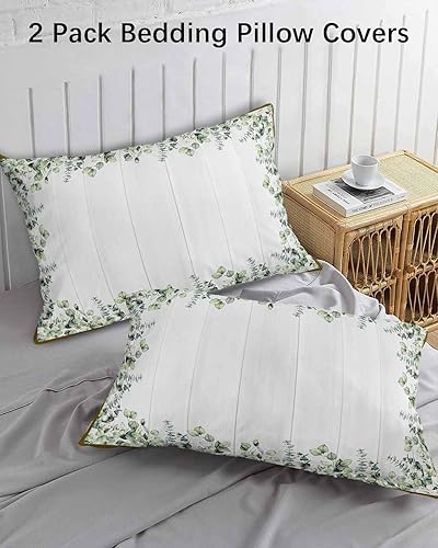 Miniatura 10 de Fundas de almohada de tamaño estándar con conos de pino verde, paquete de 2 fundas de almohada suaves decorativas para sofá de cuerpo largo, con