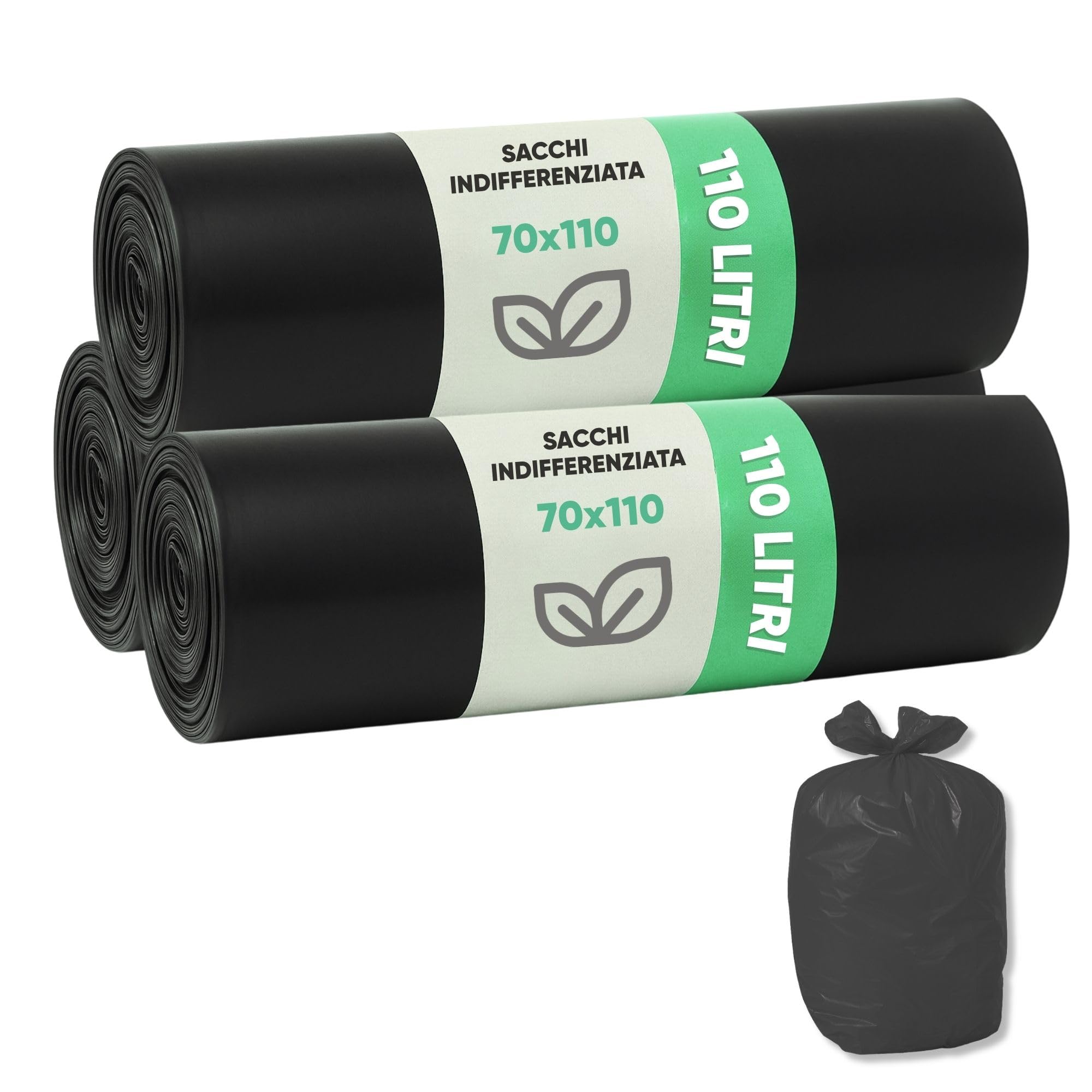200 Buste Nere Spazzatura per Indifferenziata 70x110 - Resistenti, Antigoccia e con Grammatura Media - Multipack per Uso Domestico, Ufficio e Attività Commerciali - Nero, 70x110