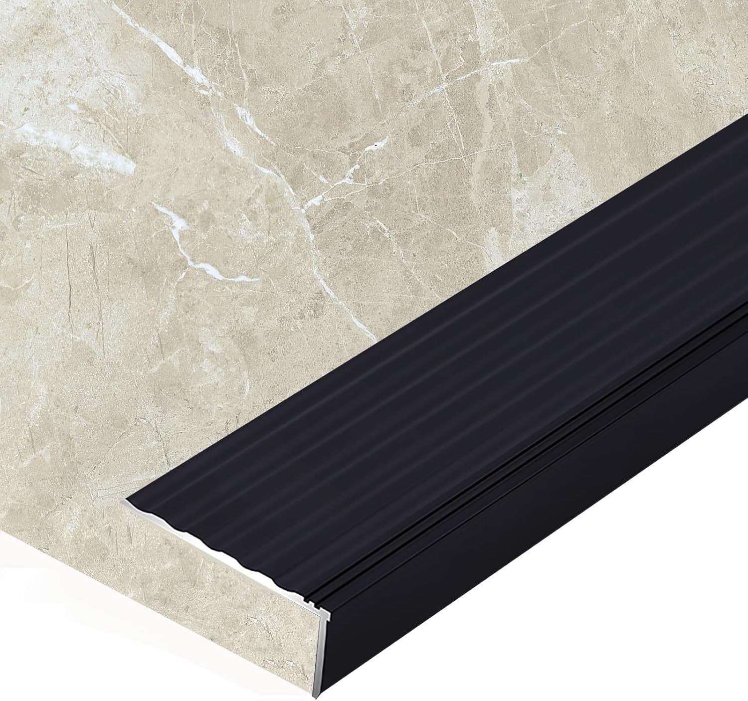 Threshold Strip，Flooring Transition Strip，Floor Transition Strip 2 Inch Wide Stair Edge Nosing Trim for Tile to Tiles, Aluminum Step Tile Edging Trim for Step, L Shape Indoor/Outdoor Staircase Tread(B