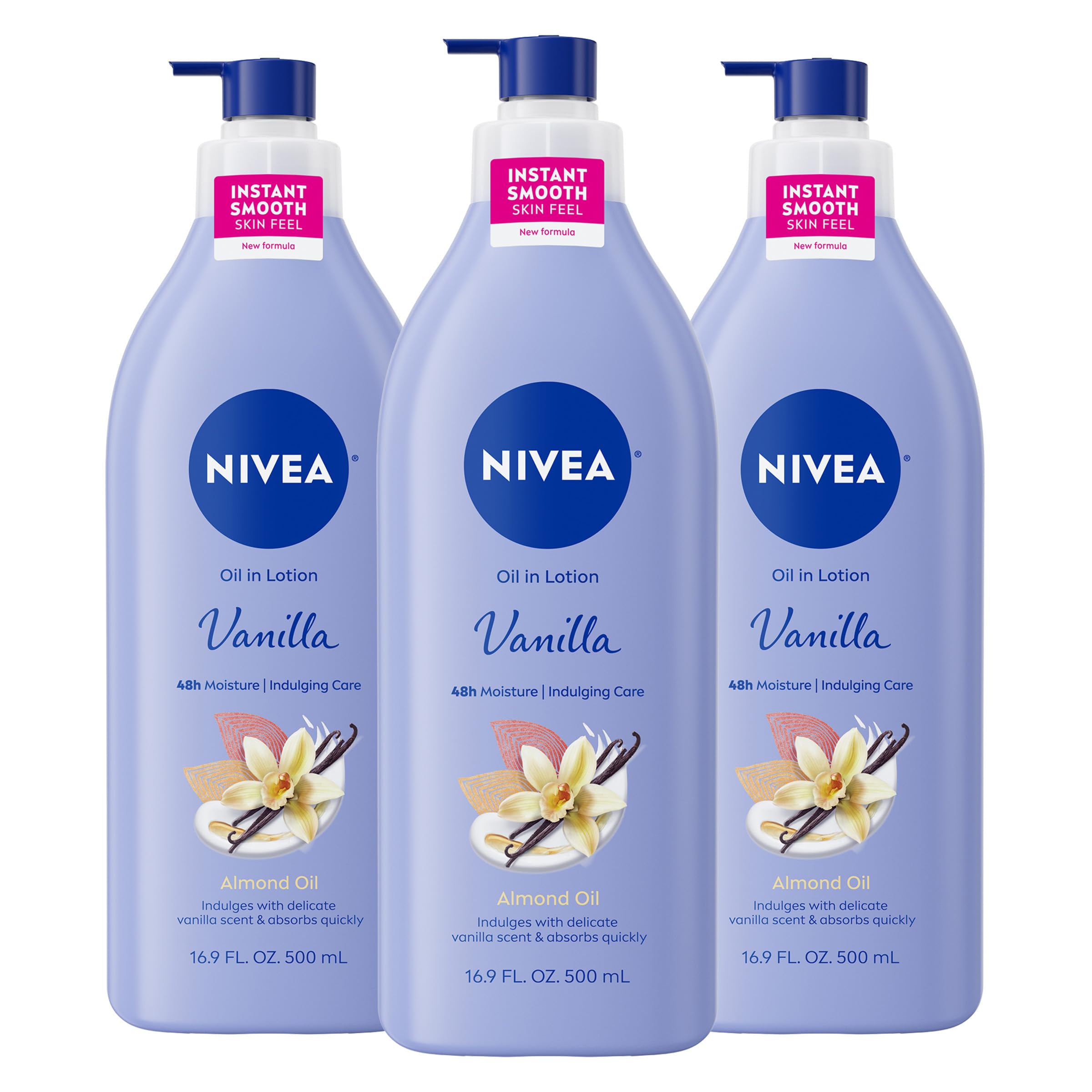 NIVEA Oil Infused Body Lotion Vanilla and Almond Oil, 16.9 Fluid Ounce (Pack of 3), Blue, 499.79 ml (Pack of 3)
