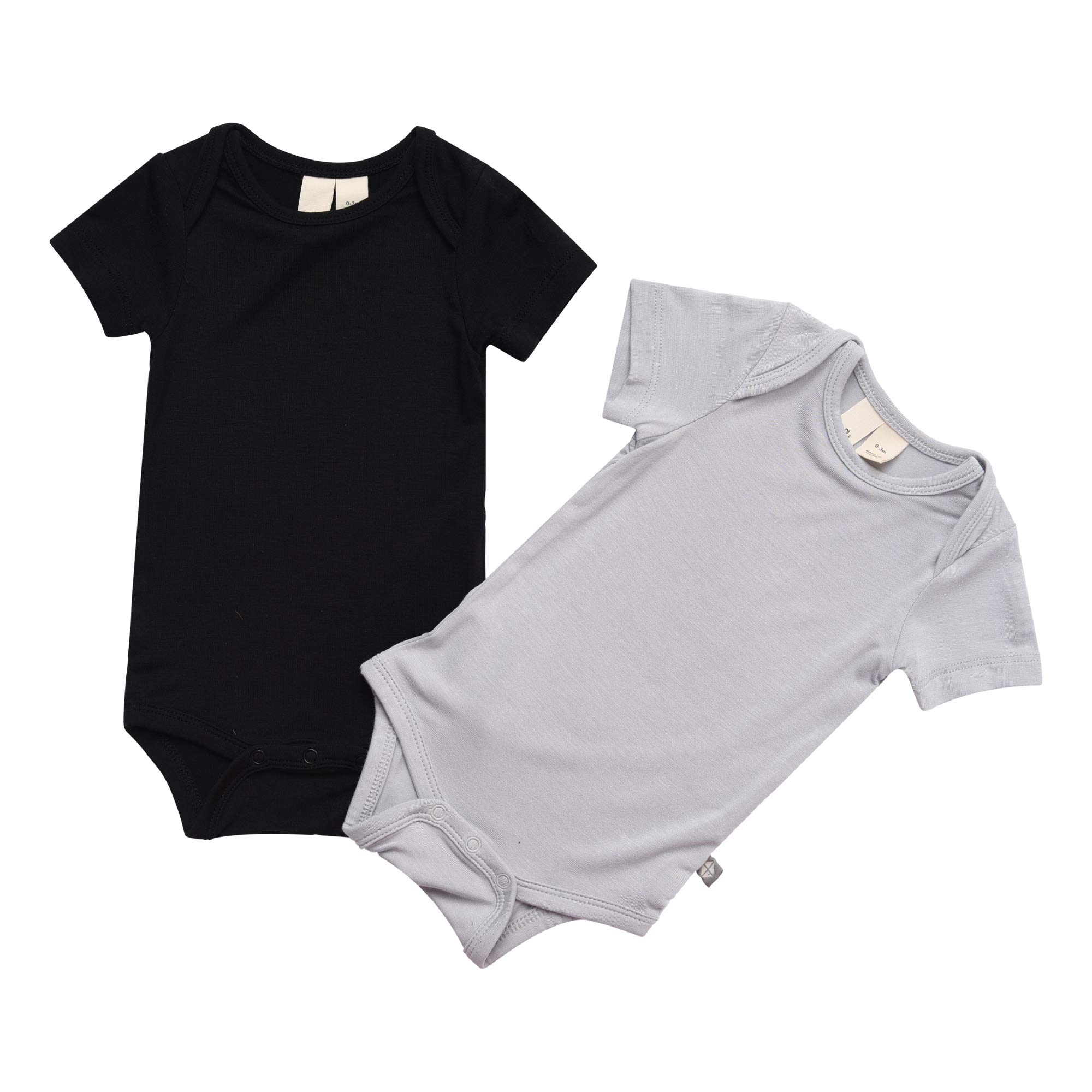 KYTE BABY Unisex Bodysuits, 2-Pack Short Sleeve Baby Bodysuits, 97% Rayon made from Bamboo, 3% Spandex (6-12 Months, Midnight+Storm)