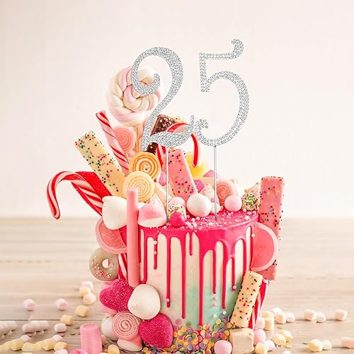 Miniatura 7 de Amosfun Decoración para tartas de cumpleaños número 25, decoración de aniversario, decoración para pastel de 25 años, fiesta de cumpleaños o