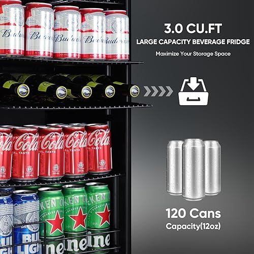 Miniatura 2 de Refrigerador de bebidas para 120 latas, mini refrigerador con puerta de vidrio para cerveza o vino, enfriador de bebidas para dormitorio, oficina,