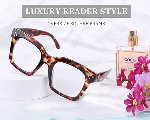 Miniatura 4 de FEISEDY Gafas de lectura con bloqueo de luz azul para lectores de gran tamaño, marco cuadrado de lujo B2695FR