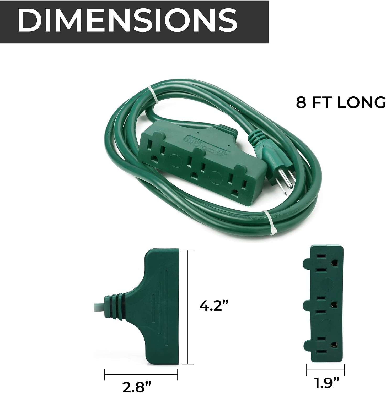 Best Deal 🛒 ClearMax Green Outdoor Extension Cord, 3 Prong, for Light or Heavy Duty Electrical Equipment, 16 AWG 13A 125V 1625W ETL Listed, 8 ft