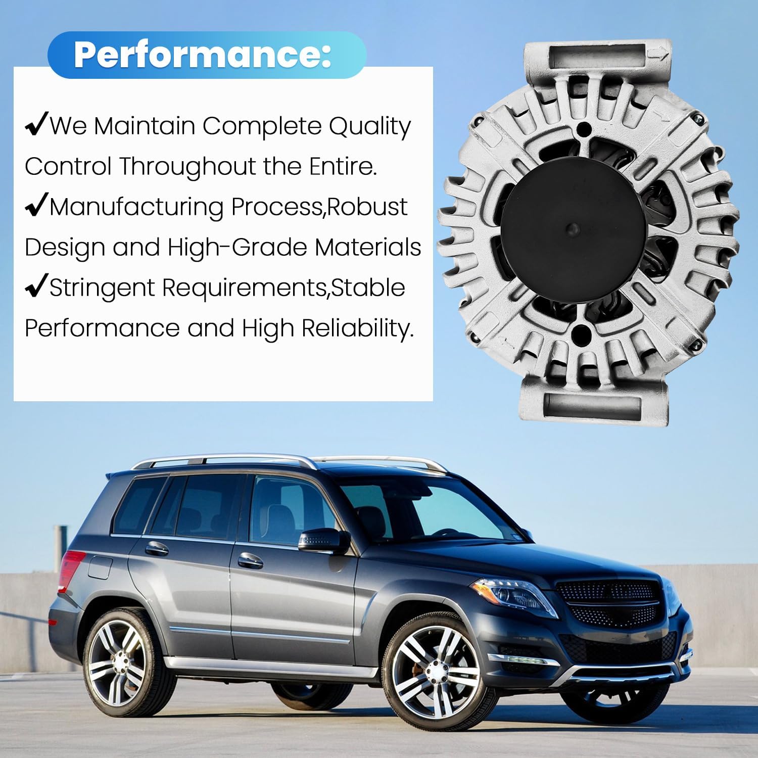 A0009063722 Alternator 180A 12V Compatible With Mercedes-Benz GLK350 2013-2015, W204 C300 2013-2014, C350 2013-2015 V6 3.5L Replace# 0009063722